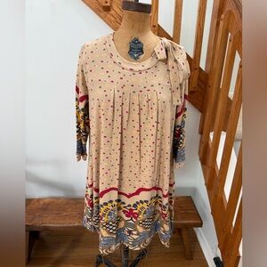 Patterned Beige Mini Dress